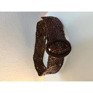 Vintage Genuine Leather Brown Braided Wide Belt w/ Covered D Shaped Buckle